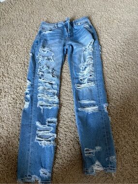 American Eagle Outfitters Light Blue Ripped Straight Leg Jeans